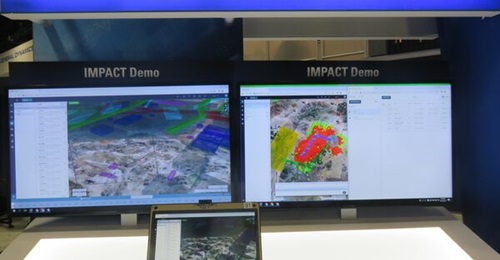 The Integrated Mission Planning and Airspace Control Tools from General Dynamics Mission Systems shown at AUSA 2022. TAIS is displayed on the left and AMPS on the right. The system will be hosted on the laptop, which is showing the TAIS display.