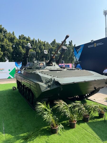 AVNL unveiled the BMP-2M infantry combat vehicle at Defexpo 2022.
