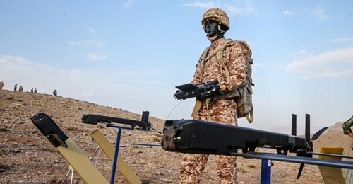 Miraj-521 manportable loitering munitions displayed during the IRGC Ground Forces exercise near the Azerbaijani border.
