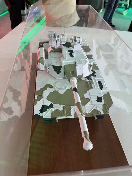DRDO's Zorawar light tank model at the Defexpo 2022.