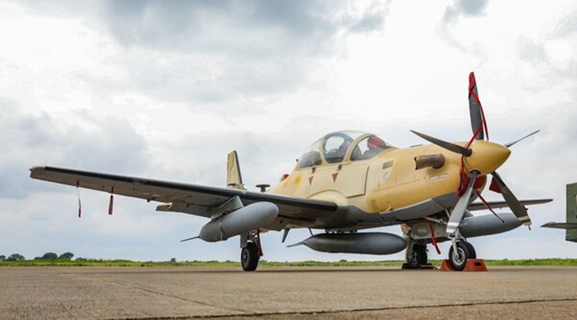 One of six new Super Tucano light attack aircraft inducted into the Nigerian Air Force on 31 August. The remaining six are due to be delivered by the end of the year.