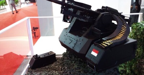 A model of the Respati RCWS that has been installed on several Indonesian Army Anoa armoured personnel carriers.