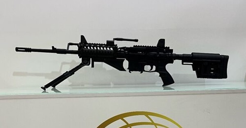 Petra Global's JF-56 ultra-light machine gun at the SOFEX 2022 show in Aqaba.