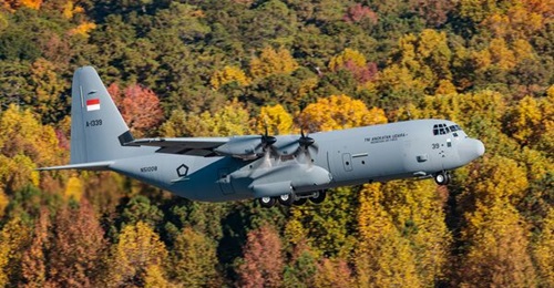 The first of five C-130J-30s ordered by Indonesia conducts its first test flight on 27 October 2022.