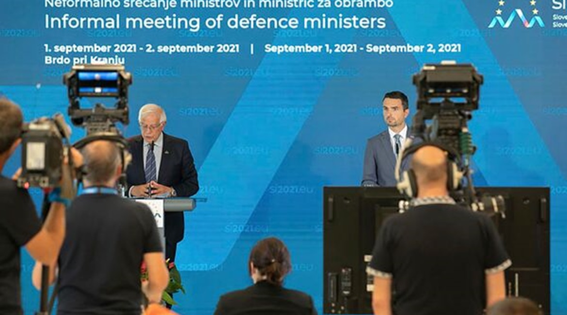 EU foreign and security policy chief Josep Borell (left) told journalists after an informal defence ministers meeting on 2 September that they had discussed the creation of a European rapid reaction intervention force, which Slovenian Defence Minister ...