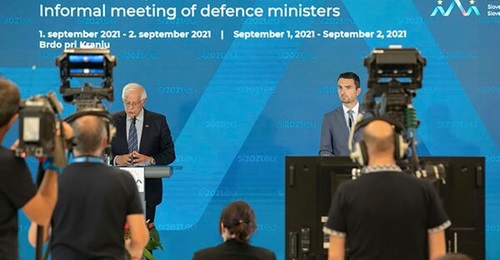 EU foreign and security policy chief Josep Borell (left) told journalists after an informal defence ministers meeting on 2 September that they had discussed the creation of a European rapid reaction intervention force, which Slovenian Defence Minister ...