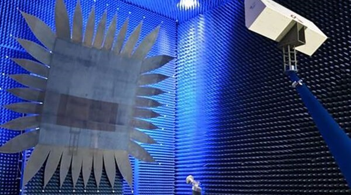 The ACT-IV system mounted on an automated test fixture in the AFRL Sensors Directorate Indoor Antenna Range.