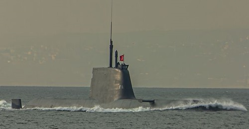 (S 330), the first of six Reis-class submarines under construction, is pictured during its first sea trials in the Sea of Marmara on 6 December.
