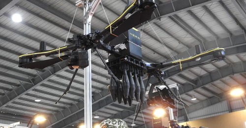 The Vietnam-developed Hera UAV, which can drop up to nine grenades per sortie, on display at VIDEX 2022.