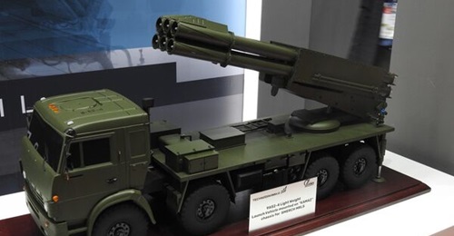 A model of the six-tubed variant of Russia's Smerch MLRS, which is being marketed in Vietnam for the first time.