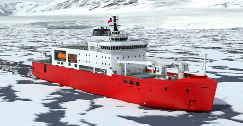 The Chilean Navy's 
        
        , shown here in a rendering, is being built under Project 'Antártica I' and is based on the VARD 9 203 design from Canadian shipbuilder Vard Marine.