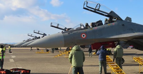 Indian Air Force Sukhoi Su-30MKIs from No 220 Squadron assemble at Hyakuri Air Base in Japan on 10 January 2023. The airbase, which is located 80 km northwest of Tokyo, hosts several Japan Air Self-Defense Force units, including a squadron of Mitsubish...