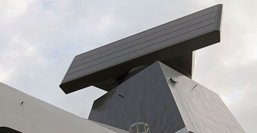 The antenna array for the S1850M long-range wide-search air surveillance radar suited for medium and large surface ships.