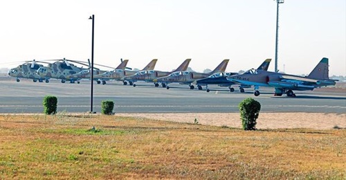 One Su-25, five L-39s, and two Mi-8s lined up for the handover ceremony at Bamako's international airport on 19 January.