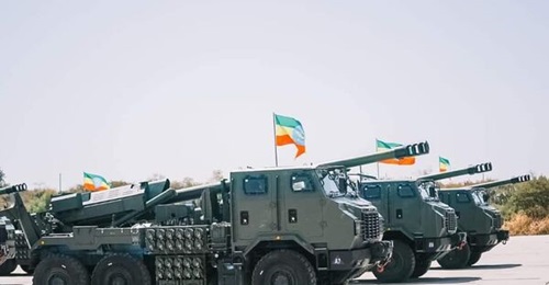 SH15 self-propelled howitzers lined up at Harar Meda Air Base.