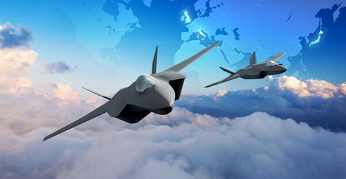 An artist's impression of the Global Combat Air Programme aircraft formed as a result of a merger of the UK-Italian Tempest and Japanese F-X projects.