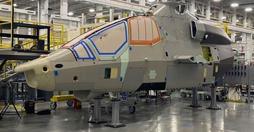 The Bell 360 Invictus demonstrator, pictured in July 2021 at the halfway mark of construction, is now past 95% completion.