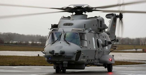 The 18th and final NH90 Sea Lion naval utility helicopter '79+51' arrives at the German Navy's airbase in Nordholz on 31 January 2023.