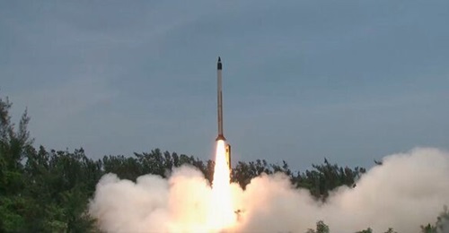 The HSTDV, seen here from a test in September 2020, uses an Agni-1 short-range ballistic missile as the solid rocket booster to place the vehicle into the altitude needed to ensure the operation of the scramjet.
