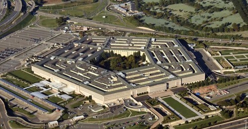 An aerial view of the Pentagon, the headquarters building for the US Department of Defense.