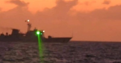 An image released by the Philippine Coast Guard on 13 February, purportedly depicting the moment its Parola-class vessel, BRP Malapascua, was hit by a Chinese-deployed laser.