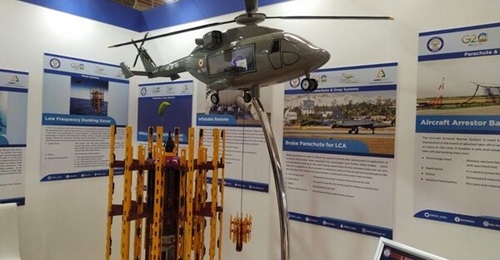 The DRDO's Naval Physical and Oceanographic Laboratory has developed the Low Frequency Dunking Sonar-X - a model of which is pictured above - for use on India's Dhruv Advanced Light Helicopter.