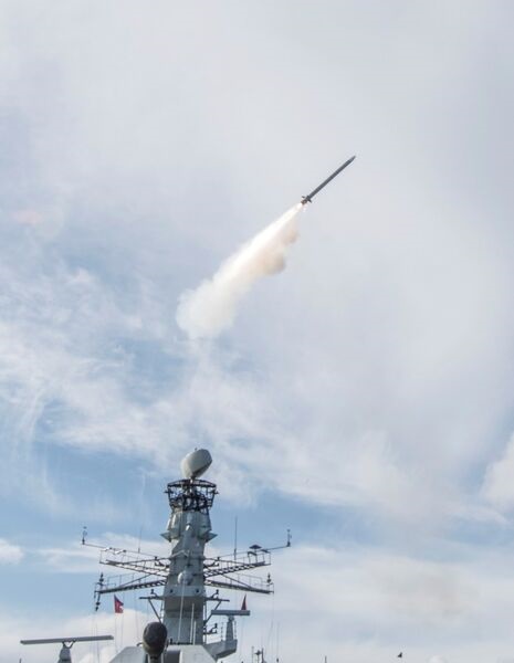 An Aster 30 missile is launched from HMS 
        
        as part of a live firing of the Sea Viper guided missile system during At Sea Demonstration/Formidable Shield 21 in May. SV-CAMM will see the Aster 15 missile replaced by CAMM, thereby...