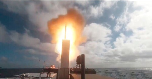 An SM-6 missile being launched from 
        
        , one of two LUSVs forming part of the Ghost Fleet Overlord programme