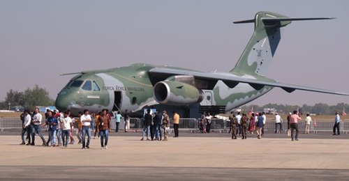 An Embraer KC-390 arrived in Bangalore for the Aero India 2023 show on 14 February. This is the type's first appearance in India.