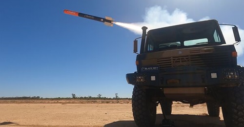 The Cyclone missile, seen here from the test, has a length of 3.7 m and a diameter of 0.229 m. The missile is designed to train soldiers regarding the usage of long-range strike capability.