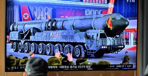 A televised North Korean military parade held in Pyongyang to mark the 75th founding anniversary of its armed forces, which showcased a record number of intercontinental ballistic missiles.