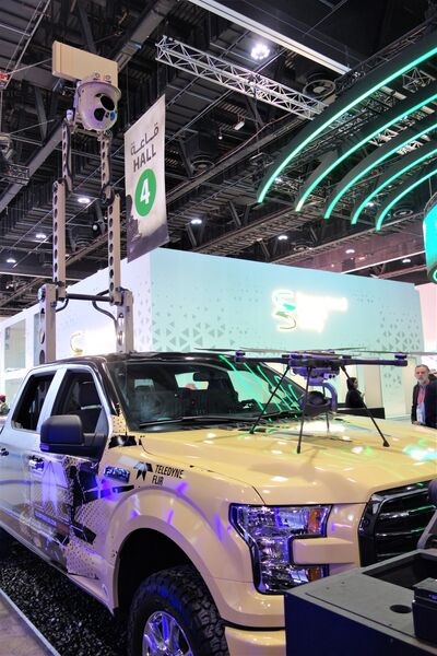 Teledyne FLIR SkyRanger R70 integrated on a Ford F-150 truck, along with the Cameleon V5 Enterprise and the TacFLIR 380-HD surveillance system.