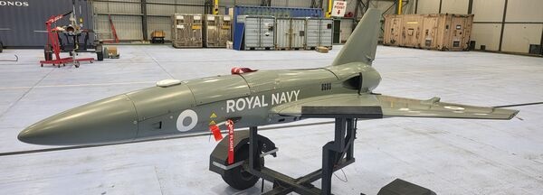 One of the UK RN's seven Banshee RPAS air vehicles, pictured in a hangar at RNAS Culdrose. The Banshee is bringing a step-up in RN RPAS capability.
