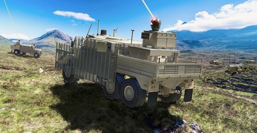 A computed-generated image of what a Wolfhound laser-based C-UAV system could look like.