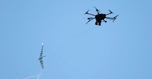 Fortem Technologies' DroneHunter C-UAS system captures a fixed-wing unmanned aerial vehicle in an undated photo. The company has sold an advancement to its SkyDome that allows the DroneHunter to autonomously select one of three available engagement mod...