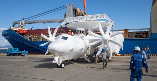 Japan's acquisition of Northrop Grumman E-2D Hawkeye airborne early warning and control aircraft will improve its situational awareness in the Pacific. This photo shows a new E-2D for the Japan Air Self-Defense Force being unloaded at Iwakuni, Japan, o...