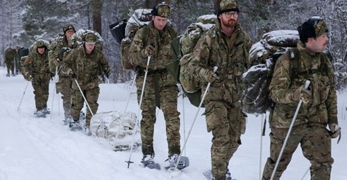 UK Royal Navy commandos conduct cold weather training in the Arctic.