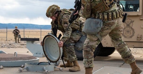 The 341st Missile Security Operations Squadron carry out security drills at a launch facility, near Malmstrom Air Force Base, Montana.