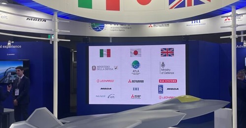 A model of the GCAP fighter displayed at DSEI Japan 2023.