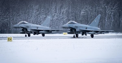 An RAF and Luftwaffe Eurofighter scramble out of Ämari Air Base in Estonia under the NATO Baltic Air Policing mission.