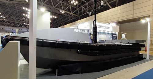 Mitsubishi Heavy Industries has displayed a new USV (pictured) at DSEI Japan 2023, which will be able to automatically launch and recover expendable mine disposal systems and smaller unmanned systems.