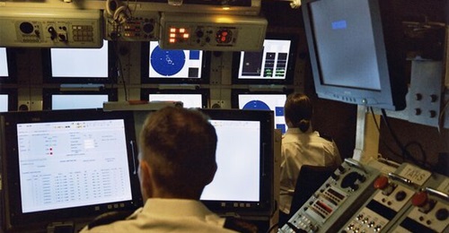 Sonar 2087 equips eight RN Type 23 frigates. Pictured here is the sonar room of HMS 
        
         - the sonar director is nearest to the camera, with the four dual-screen sonar operator consoles ranged behind.