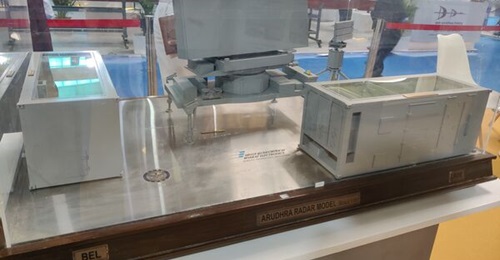 A model of the Medium Power Radar (MPR) Arudhra displayed by BEL at Aero India 2023 held in Bangalore in February. BEL will manufacture and supply an undisclosed number of MPRs to the IAF under a contract worth INR28 billion.