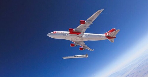 Virgin Orbit fires its LauncherOne rocket from a modified Boeing 747-400 aircraft.