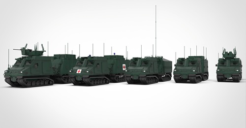 Germany is procuring 227 more BvS10s under the CATV programme with Sweden and the UK (left to right: troop transport, medical evacuation, logistics, command-and-control, and recovery versions).
