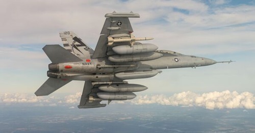 An EA-18G Growler from Air Test and Evaluation Squadron 23, located at NAS Patuxent River, conducts a flight test over southern Maryland.