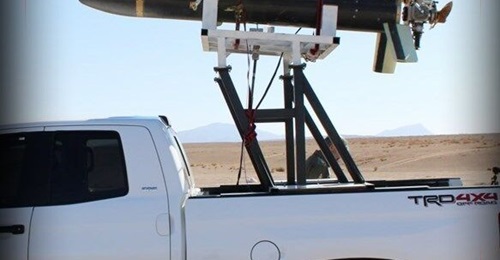 The Meraj-532 one-way-attack UAV shown on a launch vehicle.