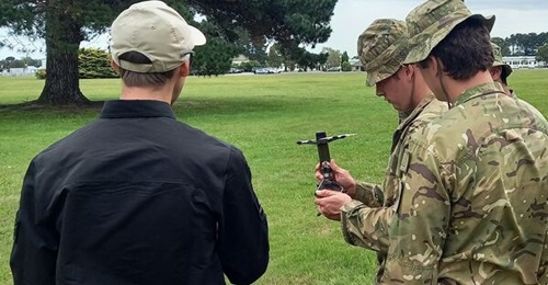 Soldiers from the 1st Battalion Royal New Zealand Infantry Regiment receiving training from a DefendTex instructor on the Drone40 system in February. The training took place at the Linton Military Camp in the North Island of New Zealand.