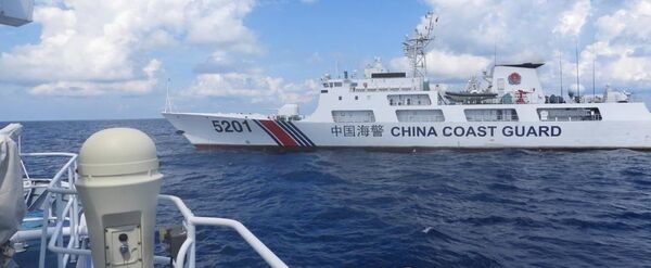 Image taken from the Philippine Coast Guard vessel BRP 
        
         allegedly showing the near collision with China Coast Guard vessel 5201. The incident is said to have taken place on 23 April 2023 in the South China Sea.