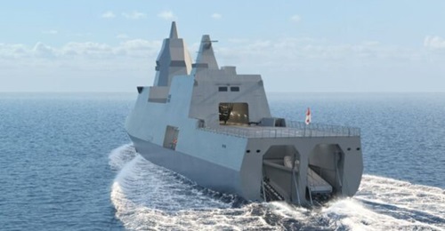 A computer-generated image depicting the possible stern view of Singapore's future multirole combat vessel.